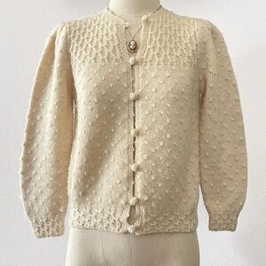 SOLD Hand Knit Polkadot Vintage Sweater Cardigan 100% Wool Vintage Shabby Chic